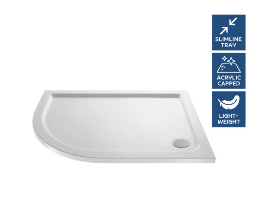 Pearlstone White Offset Quadrant Shower Tray 1200mm x 900mm x 40mm - Left Hand